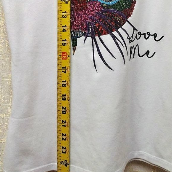 CAT LOVER Rhinestone XL, Bling Tee, Exclusive. Handmade. WHITE - Picture 5 of 7